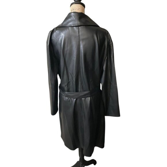 Kenneth Cole Faux Leather Belted Trench Coat - Picture 6 of 8